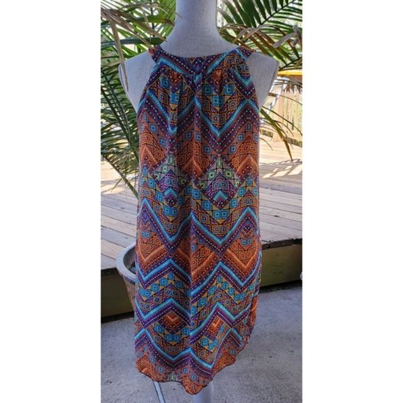 Boho Cold-Shoulder Flowy Vacay Vibe Shift Dress M - Picture 2 of 4